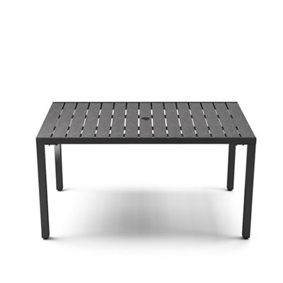Breeins 150 X 90Cm Rectangular Outdoor Garden Wood Effect Dining Table With Parasol Hole, Black - image 1