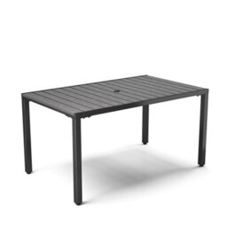 Breeins 150 X 90Cm Rectangular Outdoor Garden Wood Effect Dining Table With Parasol Hole, Black - thumbnail 3