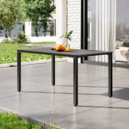 Breeins 150 X 90Cm Rectangular Outdoor Garden Wood Effect Dining Table With Parasol Hole, Black - thumbnail 2
