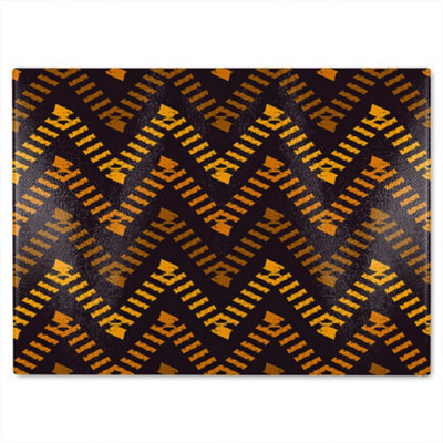 Benjamin Tate Design Freehand Horizontal Zigzag Chevron Stripes Boho Chic Glass Chopping Boarddesigner Style - image 1