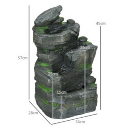 Outsunny Garden Fountain, Outdoor Water Feature With Led Light, Dark Grey - thumbnail 3