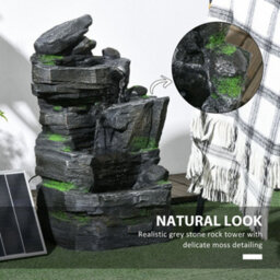 Outsunny Garden Fountain, Outdoor Water Feature With Led Light, Dark Grey - thumbnail 6