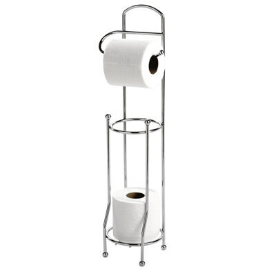 Toilet Roll Store And Holder - Freestanding Chrome Finish Metal Wire Bathroom Loo Roll Stand, Holds Up To 4 Rolls - H65 X 15.5Cm