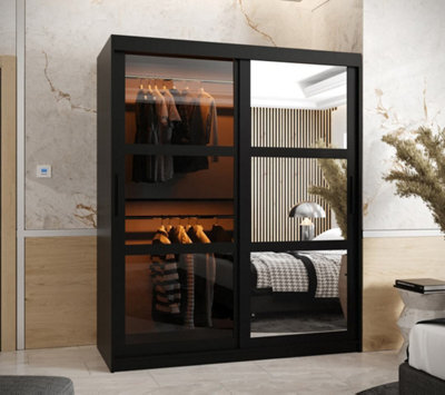 Arte Parma Ii Sliding Door Wardrobe (H2000mm W1500mm D620mm) With Shelves -Black Matt - image 1