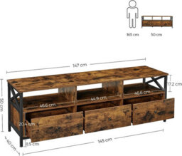 Songmics Vasagle Tv Stand Cabinet For Up To 65 Inch Tv, Tv Unit With 3 Drawers And Storage Shelves, 147 X 40 X 50 Cm, Farmhouse Industrial - thumbnail 8