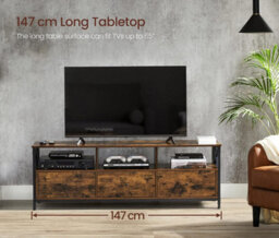Songmics Vasagle Tv Stand Cabinet For Up To 65 Inch Tv, Tv Unit With 3 Drawers And Storage Shelves, 147 X 40 X 50 Cm, Farmhouse Industrial - thumbnail 4