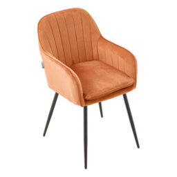 Thehotsale Set Of 2 Orange Velvet Dining Chairs With Armrests And Black Iron Legs - thumbnail 6