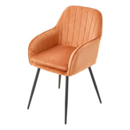 Thehotsale Set Of 2 Orange Velvet Dining Chairs With Armrests And Black Iron Legs - thumbnail 4