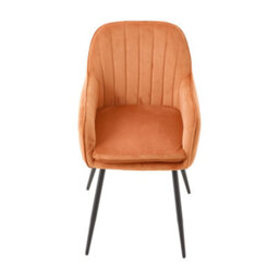 Thehotsale Set Of 2 Orange Velvet Dining Chairs With Armrests And Black Iron Legs - thumbnail 3