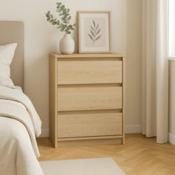 Impact Furniture Narrow Chest Of Drawers Slim Storage Cabinet Handleless 3 Drawer Unit White Washed Light Oak Effect Mana - thumbnail 2