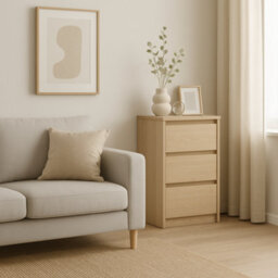 Impact Furniture Narrow Chest Of Drawers Slim Storage Cabinet Handleless 3 Drawer Unit White Washed Light Oak Effect Mana - thumbnail 3