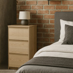 Impact Furniture Narrow Chest Of Drawers Slim Storage Cabinet Handleless 3 Drawer Unit White Washed Light Oak Effect Mana - thumbnail 4
