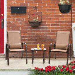 Costway 3-Piece Patio Bistro Furniture Set Outdoor Coffee Table Stackable Chairs Set - thumbnail 4