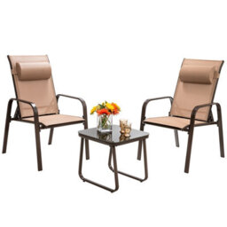 Costway 3-Piece Patio Bistro Furniture Set Outdoor Coffee Table Stackable Chairs Set - thumbnail 2