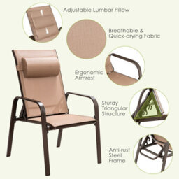 Costway 3-Piece Patio Bistro Furniture Set Outdoor Coffee Table Stackable Chairs Set - thumbnail 7
