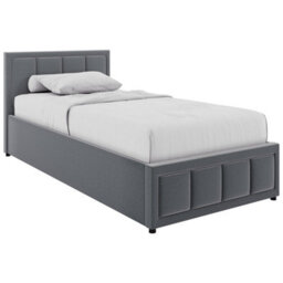 Lassic Vida Designs Vanita 3Ft Single Ottoman Storage Bed With Gas Lift Upholstered Fabric Bed Frame With Padded Headboard, Light Grey