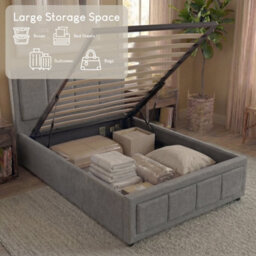 Lassic Vida Designs Vanita 3Ft Single Ottoman Storage Bed With Gas Lift Upholstered Fabric Bed Frame With Padded Headboard, Light Grey - thumbnail 5