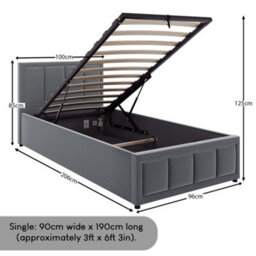 Lassic Vida Designs Vanita 3Ft Single Ottoman Storage Bed With Gas Lift Upholstered Fabric Bed Frame With Padded Headboard, Light Grey - thumbnail 3