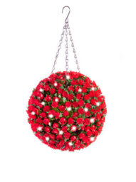 Best Artificial Pre-Lit Outdoor 28Cm Red Rose Hanging Plastic Flower Topiary Ball