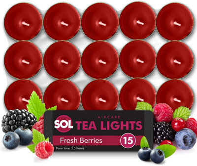 SOL 15Pk Fresh Berries Tea Lights - Scented Tea Lights - Long Burning Tealights - Tealight Candles - Scented Tea Lights - Red Candles