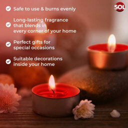 SOL 15Pk Fresh Berries Tea Lights - Scented Tea Lights - Long Burning Tealights - Tealight Candles - Scented Tea Lights - Red Candles - thumbnail 2