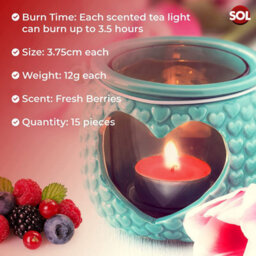 SOL 15Pk Fresh Berries Tea Lights - Scented Tea Lights - Long Burning Tealights - Tealight Candles - Scented Tea Lights - Red Candles - thumbnail 3