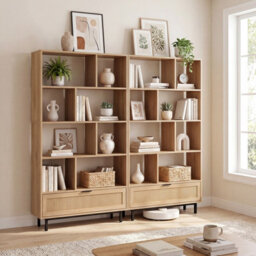 Costway 162Cm Tall Wooden Bookcase 6-Tier Bookshelf W/8 Cubes & Rattan Drawer - thumbnail 5