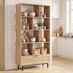 Costway 162Cm Tall Wooden Bookcase 6-Tier Bookshelf W/8 Cubes & Rattan Drawer - thumbnail 4