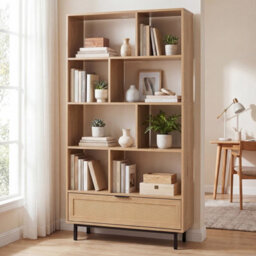 Costway 162Cm Tall Wooden Bookcase 6-Tier Bookshelf W/8 Cubes & Rattan Drawer - thumbnail 3