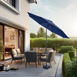 Sundaze 2.7M Blue Garden Parasol Umbrella Sun Shade Canopy With Hand Crank Tilt Function