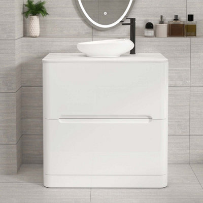 Royal Bathrooms Venice 800mm Gloss White Freestanding Bathroom Countertop Vanity Unit 2 Drawer With Nova Basin - image 1
