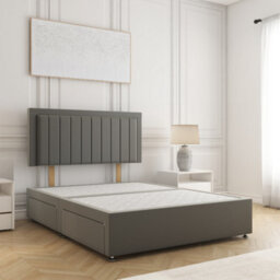 Bsspoke Zarah Divan Bed Set In Grey Plush Velvet With 24Inch Panel Headboard No Mattress No Drawers In 3Ft 4Ft 4Ft6 5Ft 6Ft