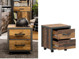 Impact Furniture Mobile Pedestal Drawer Unit Office Bedroom Storage Bedside Cabinet Grey With Rustic Oak Pine Effect Weston