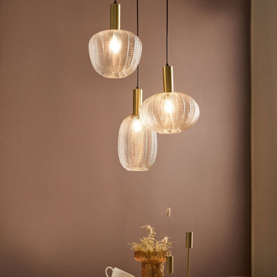 Beliani 3-Light Pendant Lamp With Clear Glass Shades And Retro Metal Base, 45Cm Dia, 121Cm Drop - image 1
