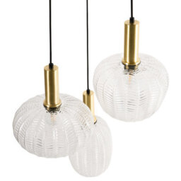 Beliani 3-Light Pendant Lamp With Clear Glass Shades And Retro Metal Base, 45Cm Dia, 121Cm Drop - thumbnail 4