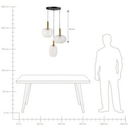 Beliani 3-Light Pendant Lamp With Clear Glass Shades And Retro Metal Base, 45Cm Dia, 121Cm Drop - thumbnail 9
