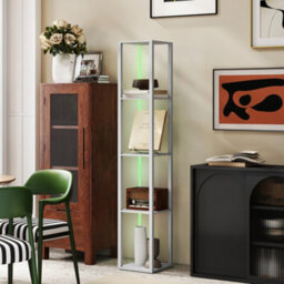 Homcom Rgb Led Floor Lamp With Shelves And Remote Control For Bedroom, Grey - thumbnail 7