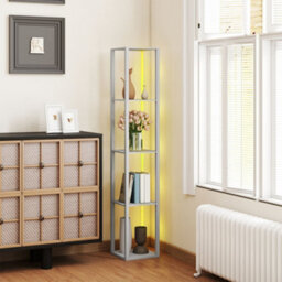 Homcom Rgb Led Floor Lamp With Shelves And Remote Control For Bedroom, Grey - thumbnail 6