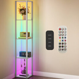 Homcom Rgb Led Floor Lamp With Shelves And Remote Control For Bedroom, Grey - thumbnail 2