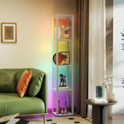 Homcom Rgb Led Floor Lamp With Shelves And Remote Control For Bedroom, Grey