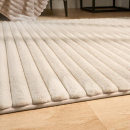 OHS Faux Fur Rug Living Room Ribbed Large Mat Carpet, Natural - 160 X 230Cm - thumbnail 4