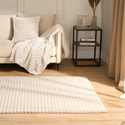 OHS Faux Fur Rug Living Room Ribbed Large Mat Carpet, Natural - 160 X 230Cm - thumbnail 2
