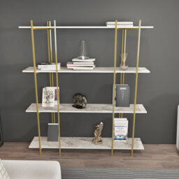 Decorotika Moss 3-Tier Bookcase Shelving Unit White Marble Effect & Gold - thumbnail 1