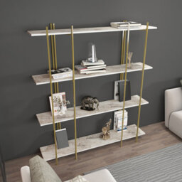 Decorotika Moss 3-Tier Bookcase Shelving Unit White Marble Effect & Gold - thumbnail 3