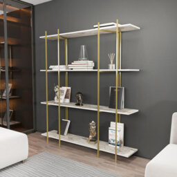 Decorotika Moss 3-Tier Bookcase Shelving Unit White Marble Effect & Gold - thumbnail 2