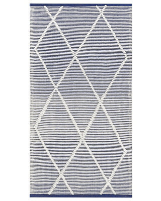 Beliani Cotton Handwoven Rug White And Blue 80 X 150 Cm Rectangular Modern Geometric Texture - image 1