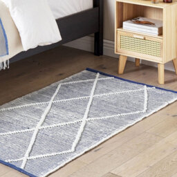 Beliani Cotton Handwoven Rug White And Blue 80 X 150 Cm Rectangular Modern Geometric Texture - thumbnail 2