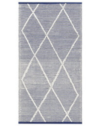 Beliani Cotton Handwoven Rug White And Blue 80 X 150 Cm Rectangular Modern Geometric Texture - thumbnail 1