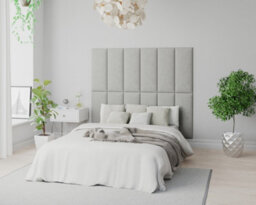 Aspire Easymount Wall Mounted Upholstered Panels, Modular Diy Headboard In Plush Velvet Fabric, Light Silver (Pack Of 8) - thumbnail 1