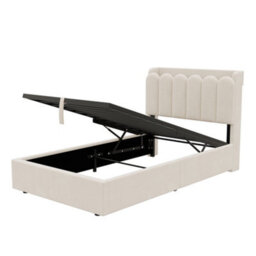 Abrihome Beige Velvet 3Ft Ottoman Bed Frame 90X190Cm, Gas-Lift Storage, Usb Ports & Reading Light - thumbnail 8